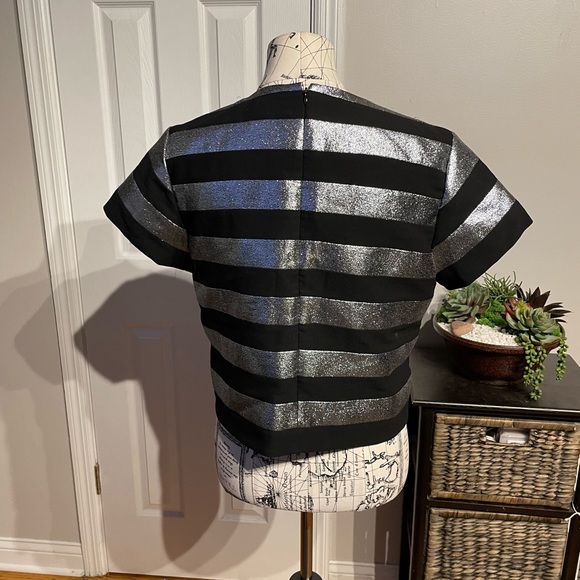 Lame Metallic Shiny Striped Cami Crop Camisole short sleeve bright club nigh - Picture 3 of 4